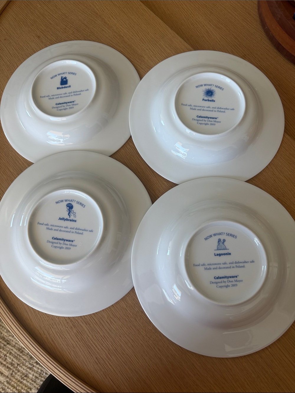 Set of 4 Blue & White Ceramic Soup Bowls with Whimsical Designs - Picture 3 of 13